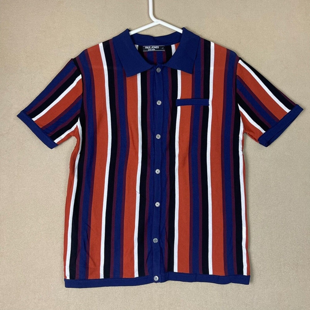 Paul Jones Shirt‎ Adult Large Red/Blue Striped Knit Button Up Preppy Mens